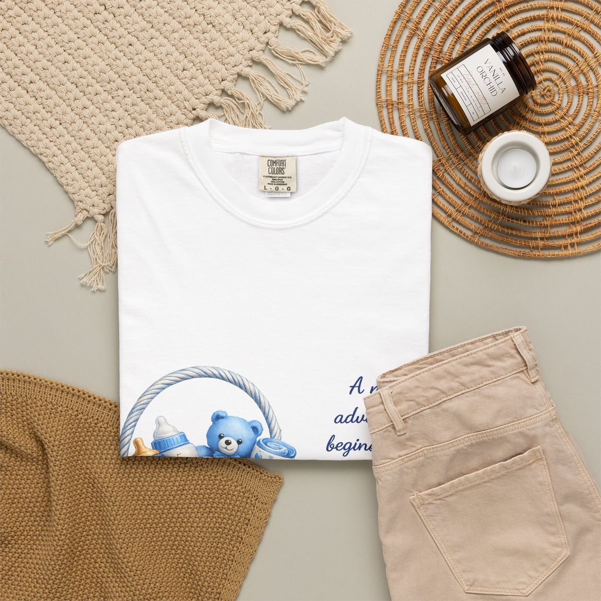 Baby Boy Congratulations T-Shirt — "A new adventure begins with a precious little boy"