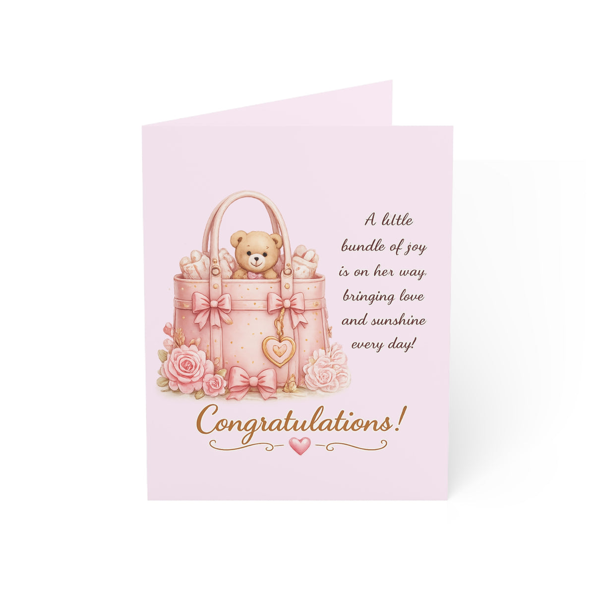 Baby Shower Greeting Cards — Pink Teddy 'Congratulations!' Card (Pack of 1/10/30/50)