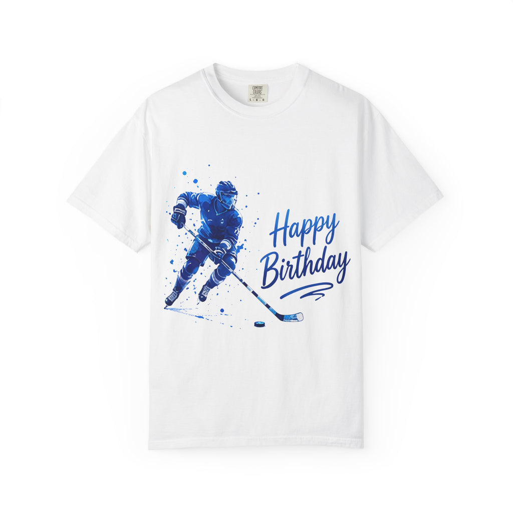 Hockey Player "Happy Birthday" Adult T-Shirt — Men's Sports Birthday Tee
