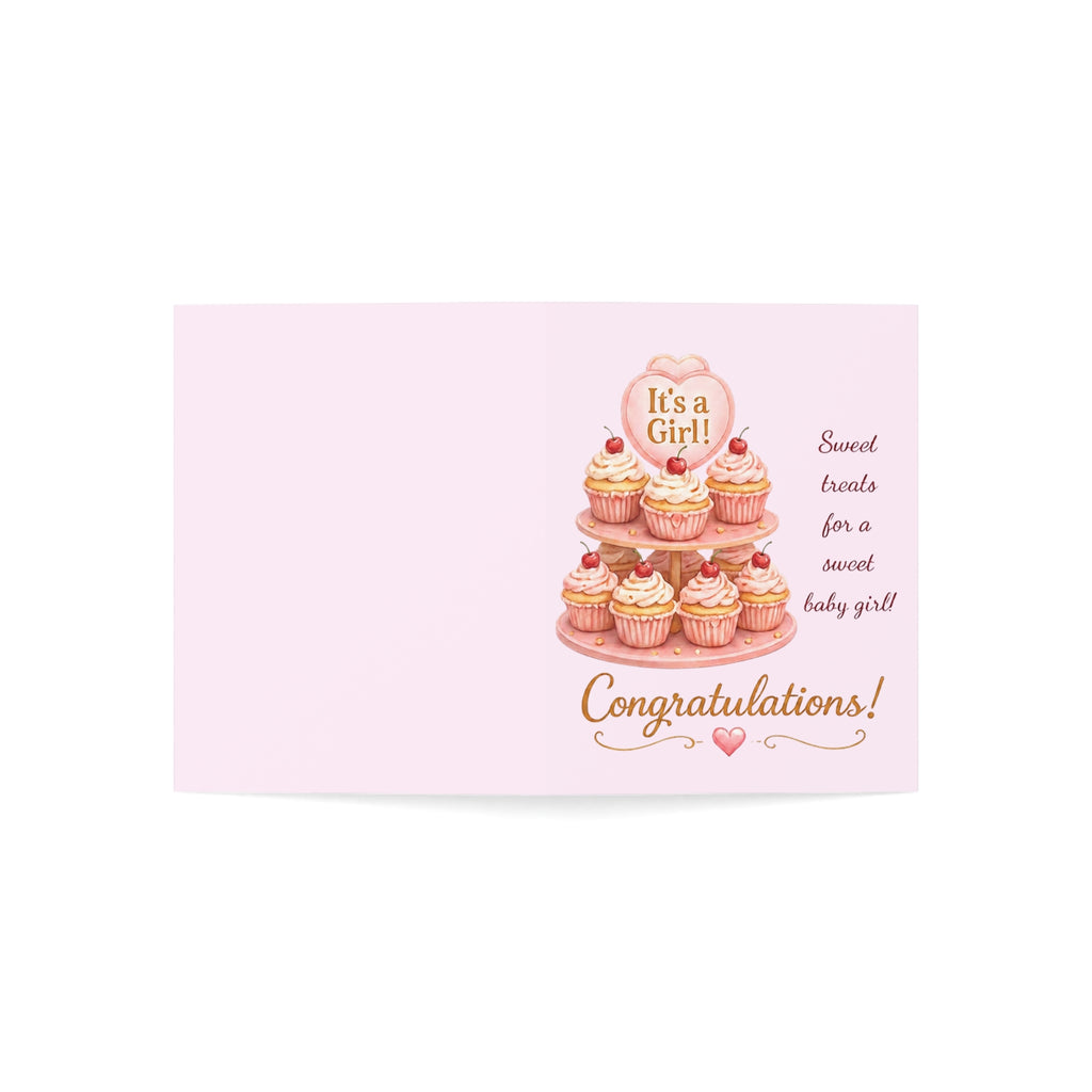 Baby Girl Congratulations Card — "It's a Girl!" Pink Cupcake Newborn Greeting Card (1/10/30/50pcs)