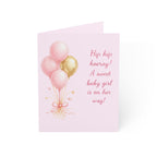 Baby Shower Greeting Card — "Hip hip hooray! A sweet baby girl is on her way!" (Pink Balloon Pack)