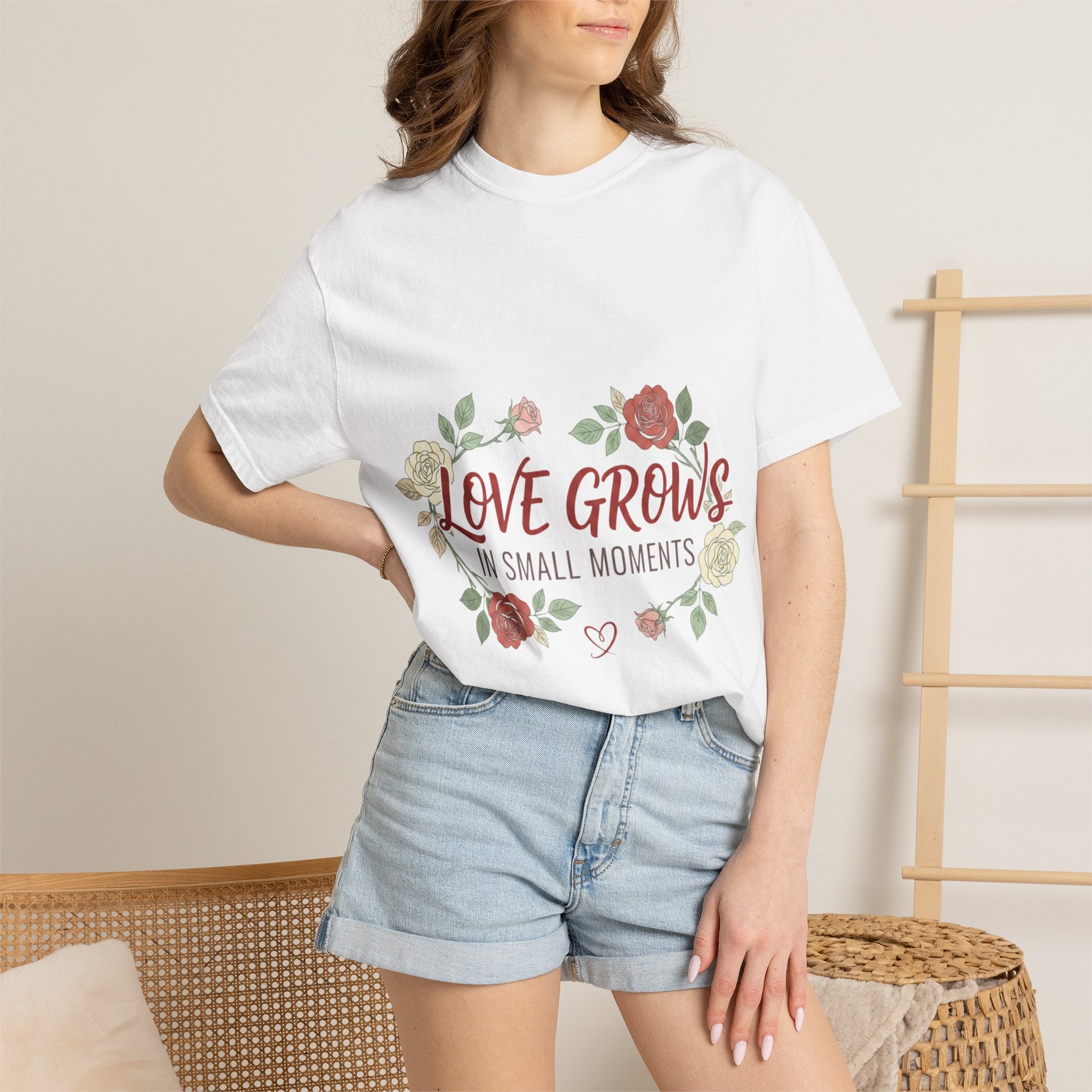 Love Grows T-Shirt — "Love Grows in Small Moments" Floral Tee