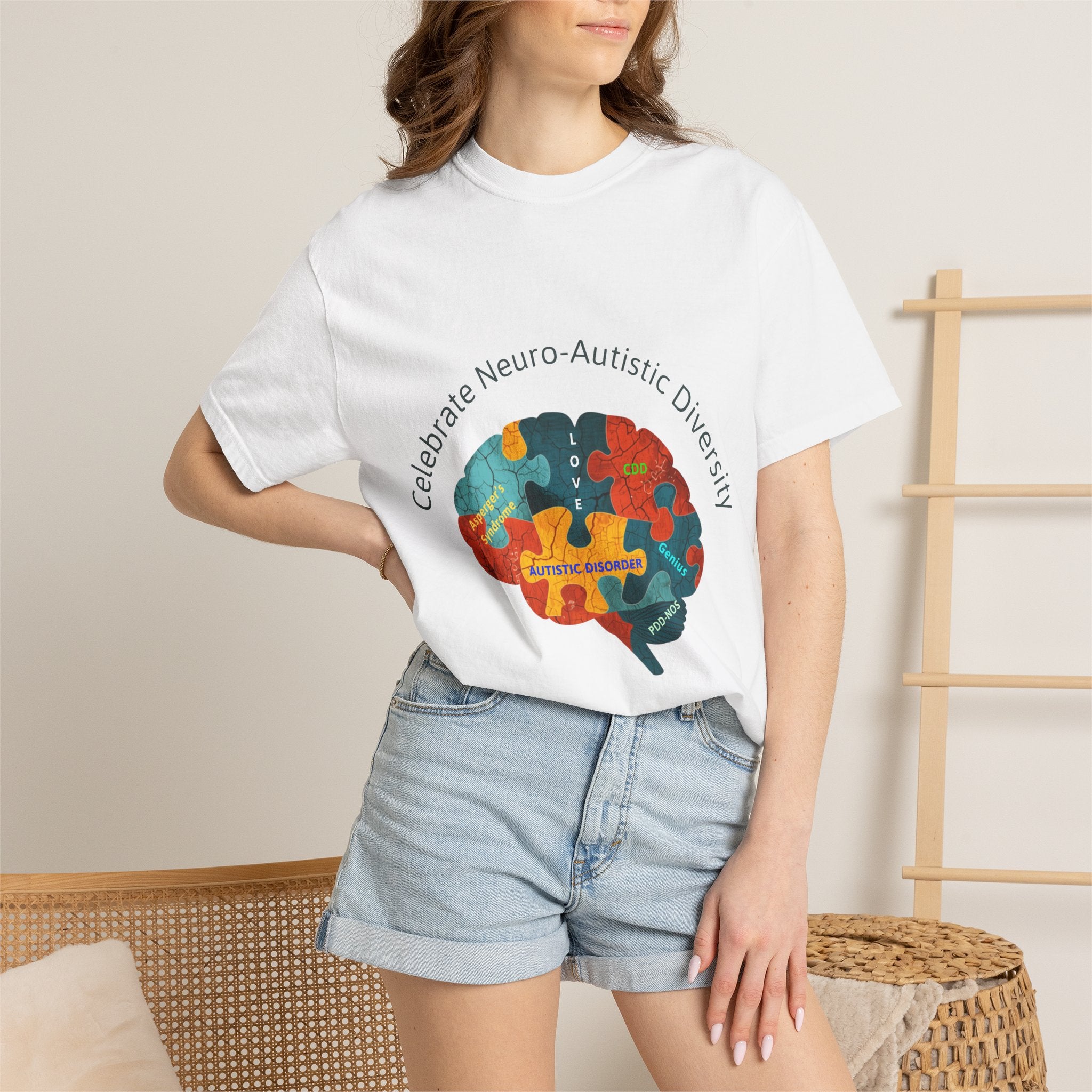 Autistic Neurodiversity Puzzle Brain T-Shirt — "Celebrate Neuro-Autistic Diversity"