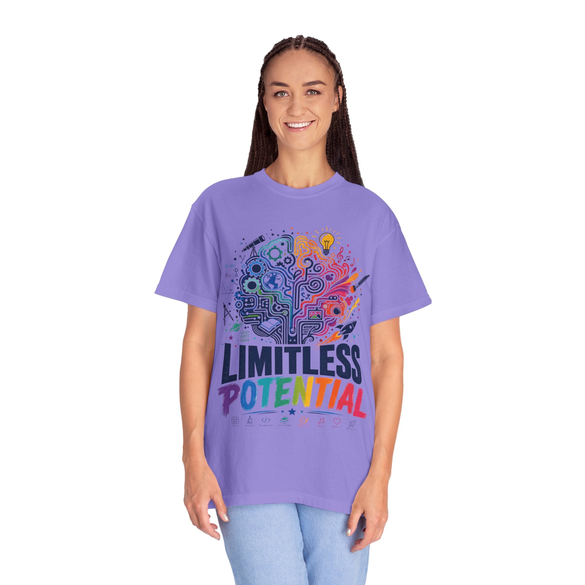 Limitless Potential T-Shirt — Inspirational Brain & Rainbow Design