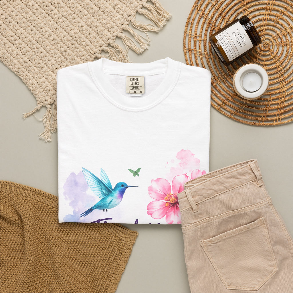 Thank You Floral T-Shirt — 'Thank You, You're Wonderful' Hummingbird Gift Tee