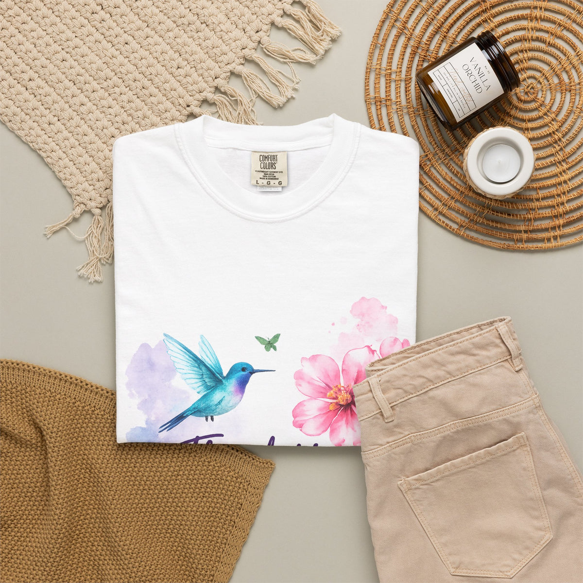 Thank You Floral T-Shirt — 'Thank You, You're Wonderful' Hummingbird Gift Tee