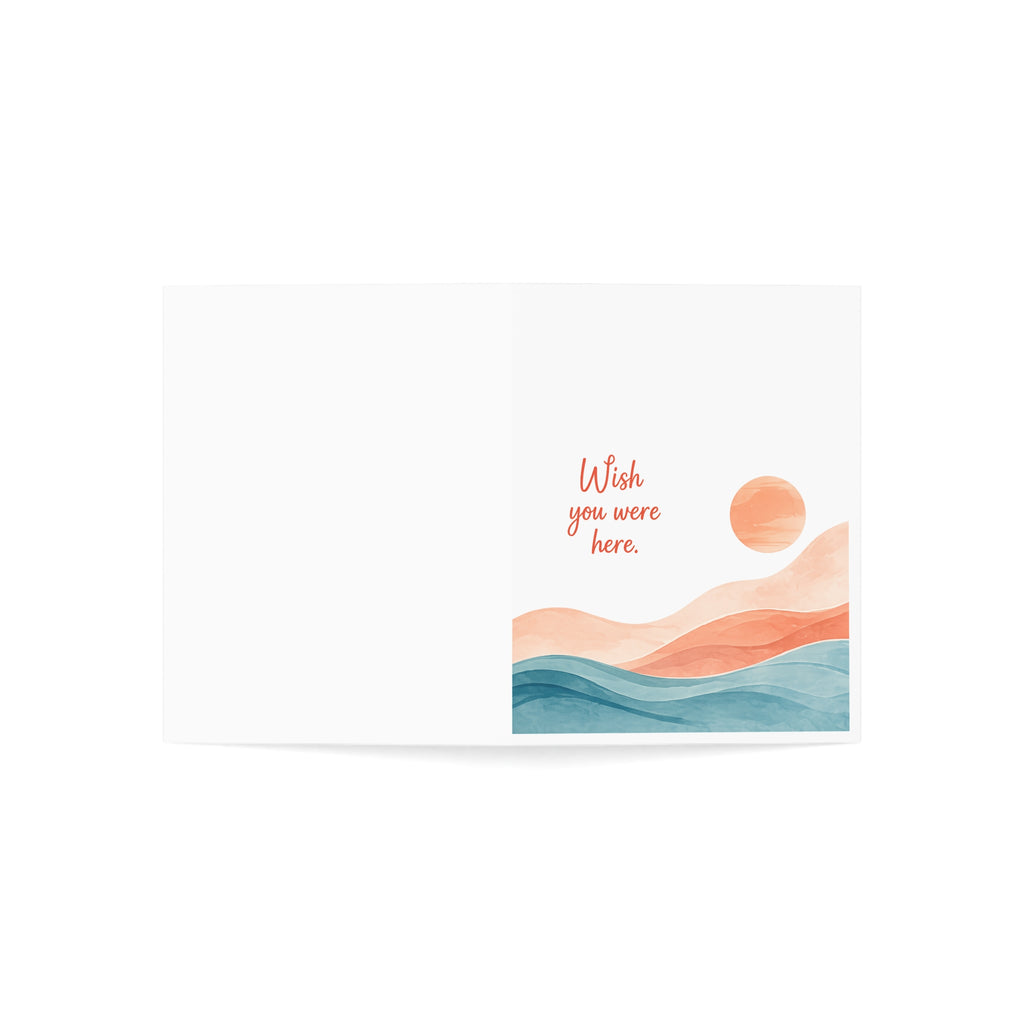 Miss You Greeting Card — "Wish You Were Here" Watercolor Sunset Note Card (Single or Bulk Packs)