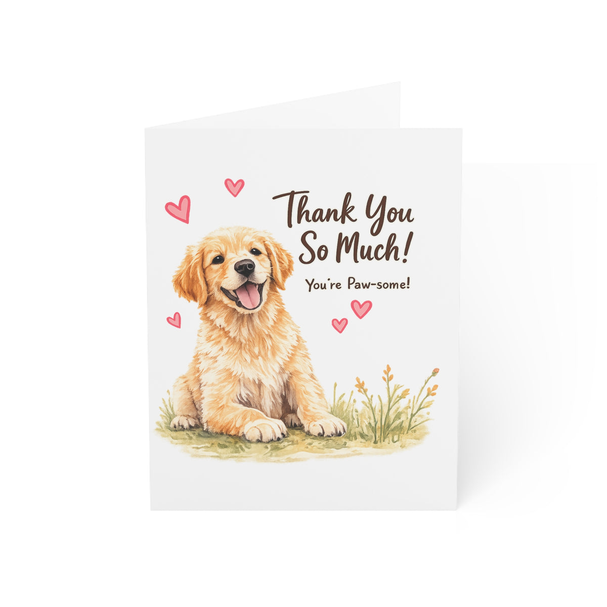 Thank You Card — "Thank You So Much! You're Paw-some" Cute Golden Retriever Greeting Card (Pack of 1/10/30/50)