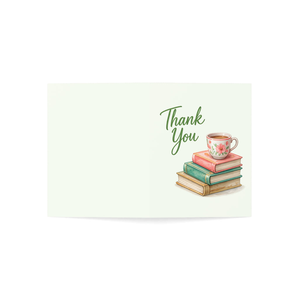 Thank You Card — Floral Tea & Books Illustration (Pack of 1, 10, 30, 50)