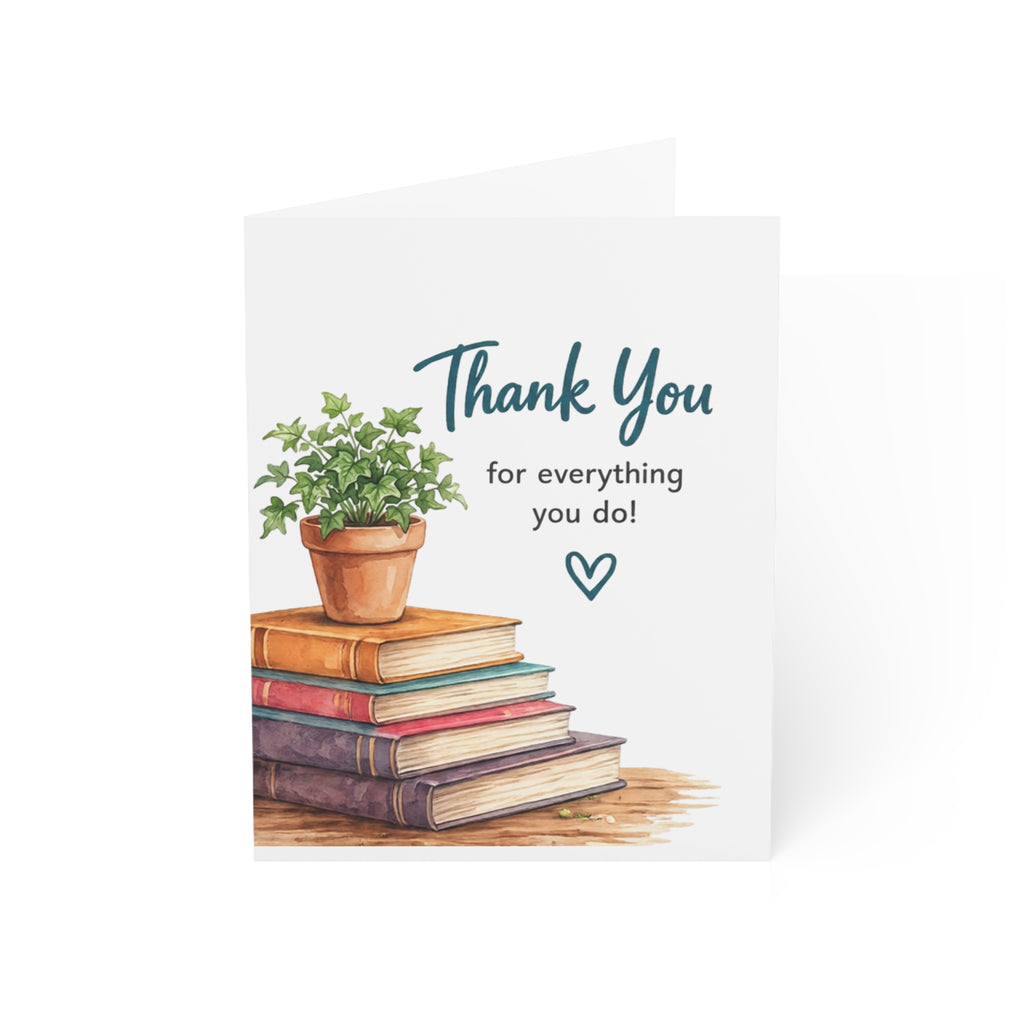 Thank You Greeting Card — Teacher Appreciation Plant & Books Design (Pack of 1/10/30/50)