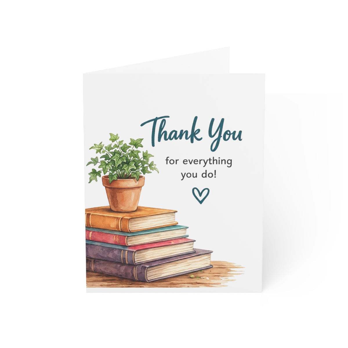 Thank You Greeting Card — Teacher Appreciation Plant & Books Design (Pack of 1/10/30/50)
