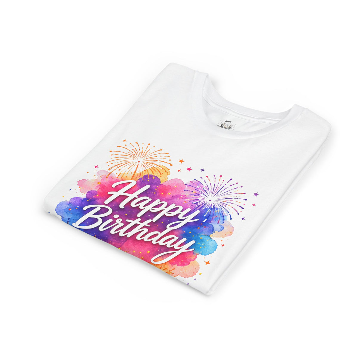 Youth Tee - Colorful 'Happy Birthday' Watercolor Fireworks Design