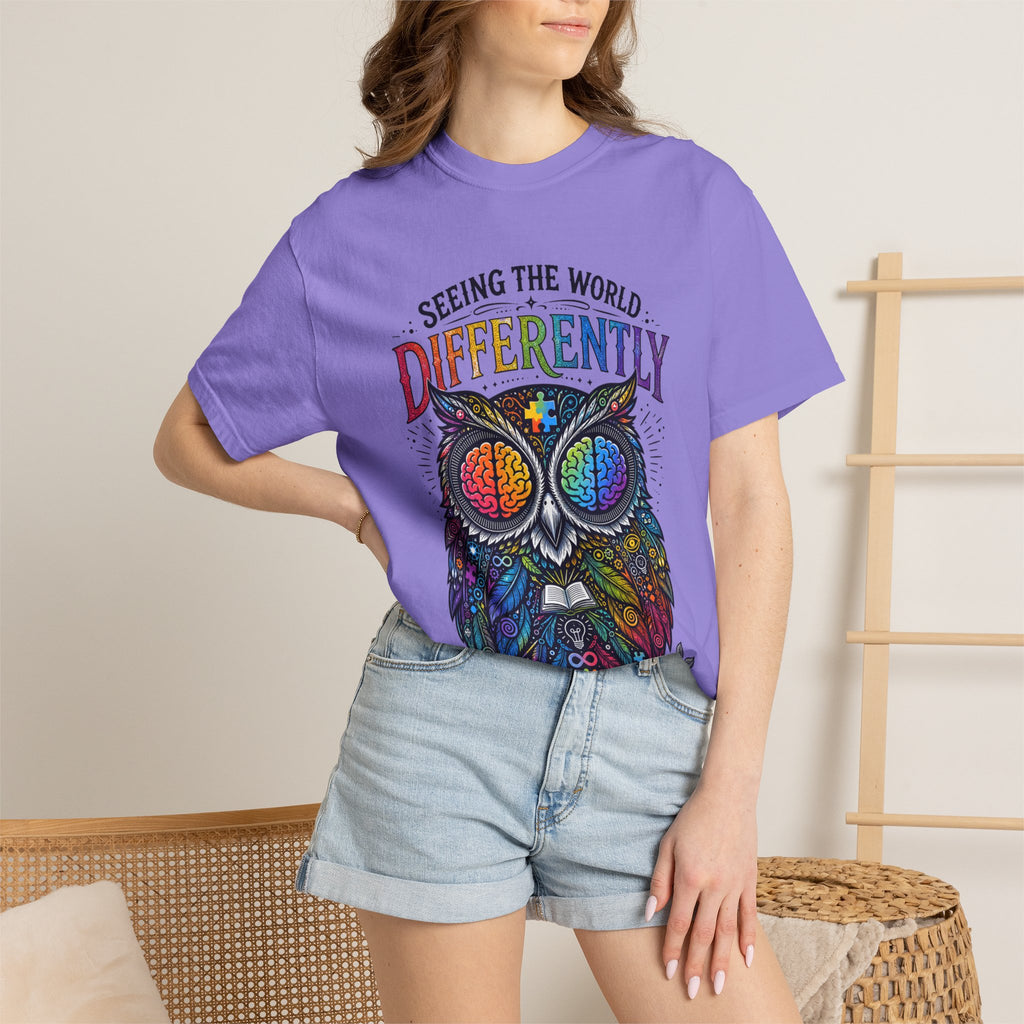 Seeing the World Differently Owl T-Shirt — Colorful Psychedelic Autism Awareness Tee