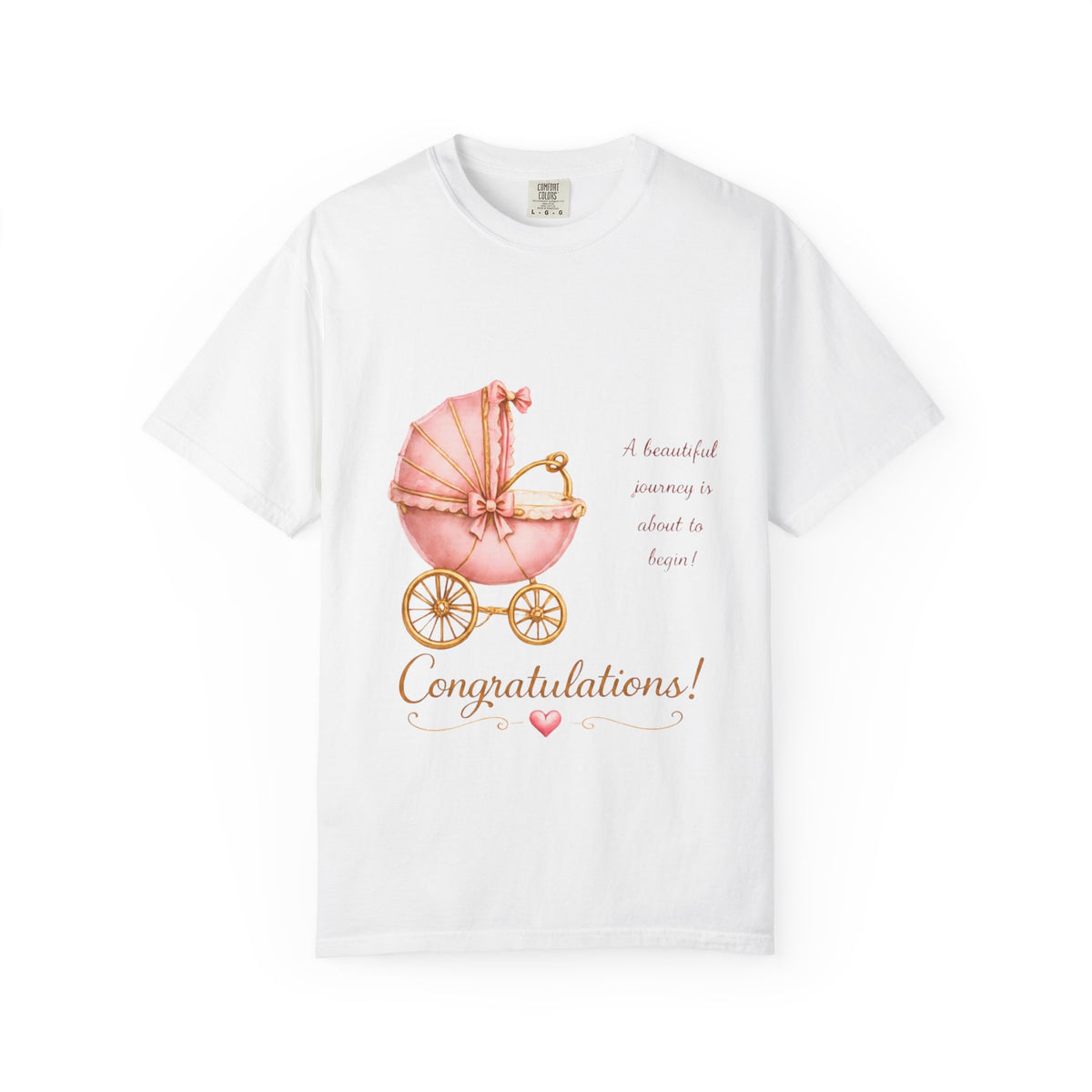 Baby Shower T-shirt - Pink Vintage Baby Carriage "Congratulations!" Newborn Announcement Tee