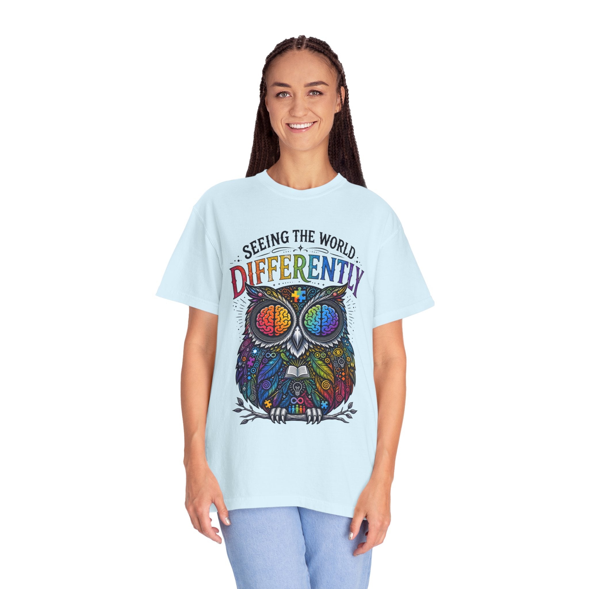 Seeing the World Differently Owl T-Shirt — Colorful Psychedelic Autism Awareness Tee