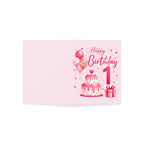 1st Birthday Greeting Card – Pink Cake, Balloons & Gift (Single or Bulk Packs)