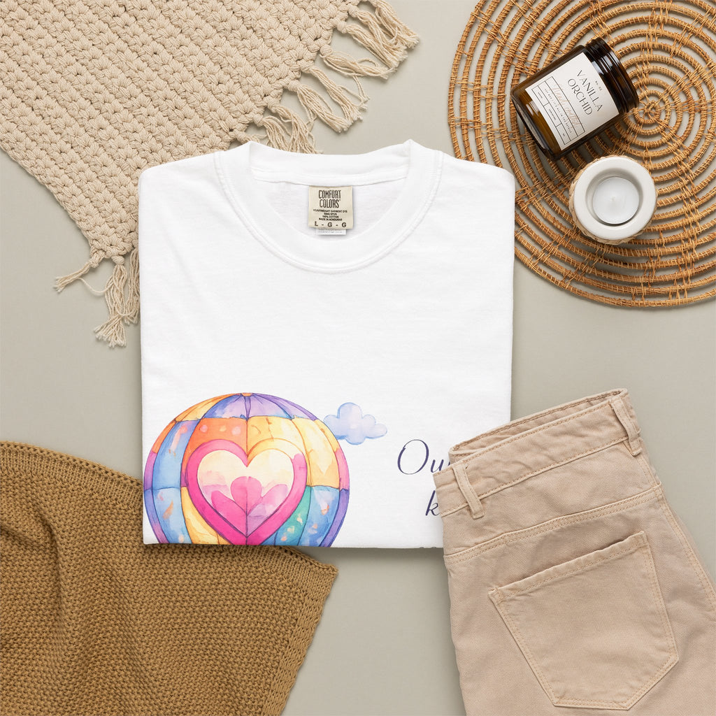 Hot Air Balloon Heart T‑Shirt — "Our love keeps soaring higher every year" Romantic Anniversary Tee