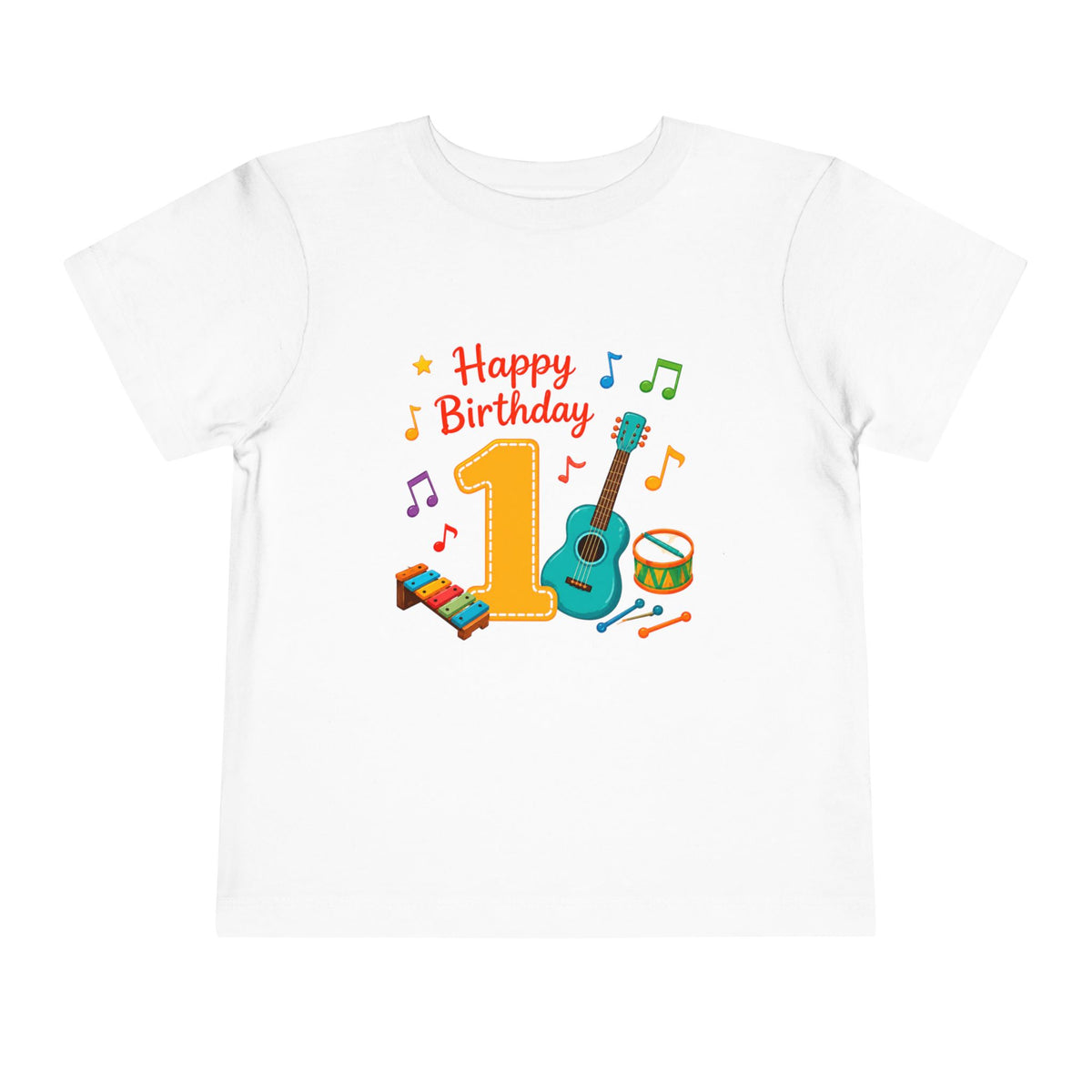 Happy Birthday 1st Birthday Toddler Tee — Musical Instruments Cake Smash Shirt
