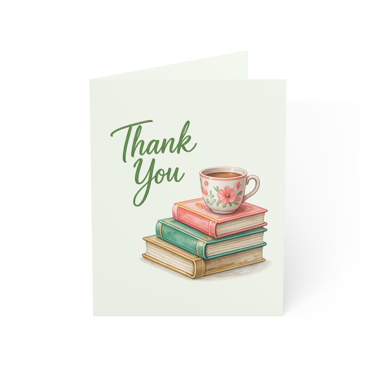 Thank You Card — Floral Tea & Books Illustration (Pack of 1, 10, 30, 50)