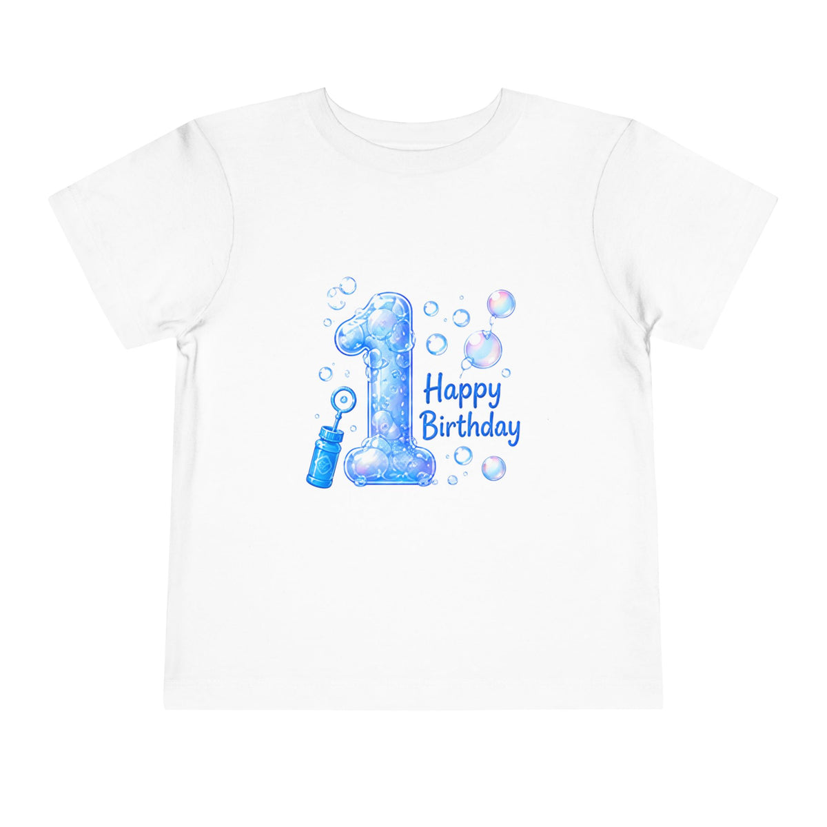 1st Birthday Toddler Tee – Blue Bubble 'Happy Birthday'