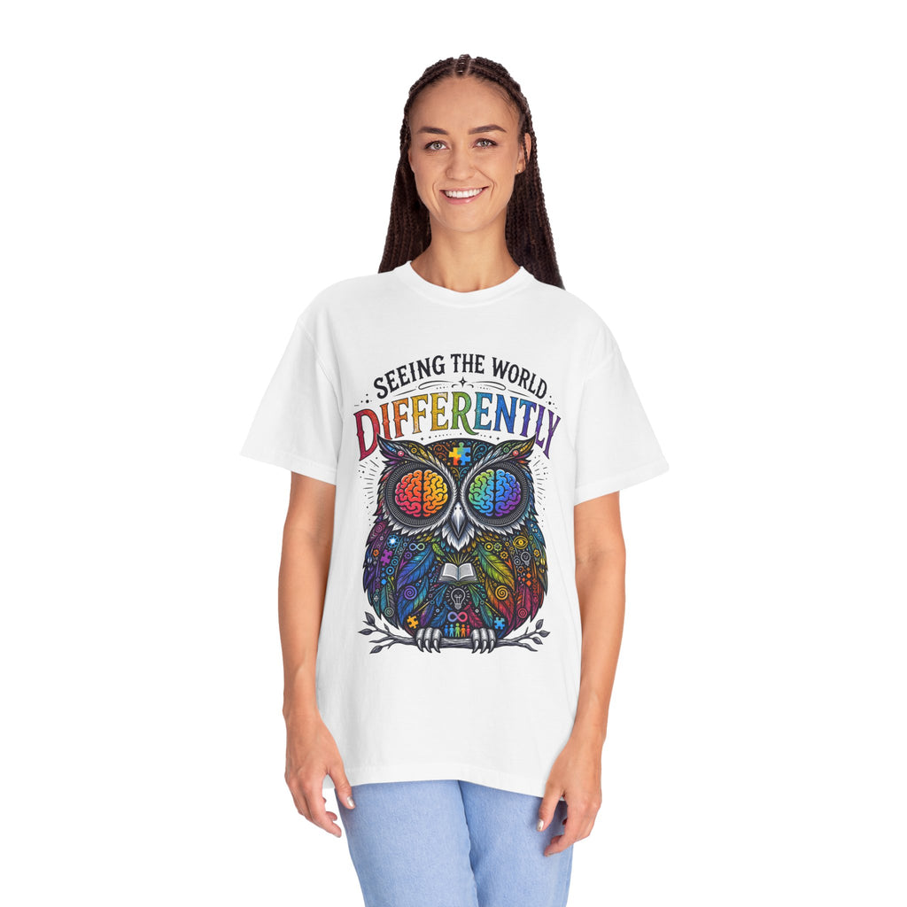 Seeing the World Differently Owl T-Shirt — Colorful Psychedelic Autism Awareness Tee