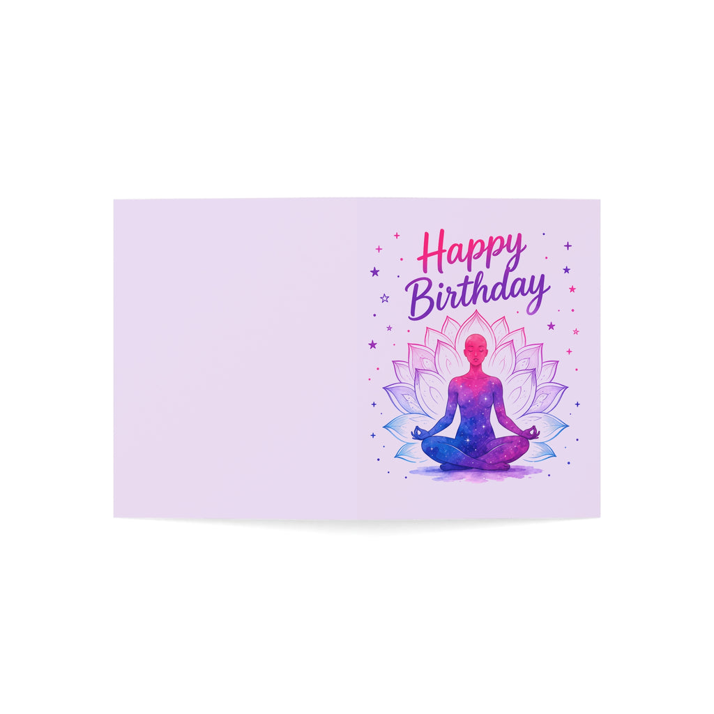 Happy Birthday Yoga Meditation Greeting Card — Spiritual Lotus Birthday Card (Single or Bulk 1/10/30/50)