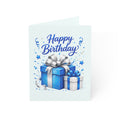Birthday Greeting Card – Blue Presents "Happy Birthday" (Single or Bulk 1/10/30/50 pcs)