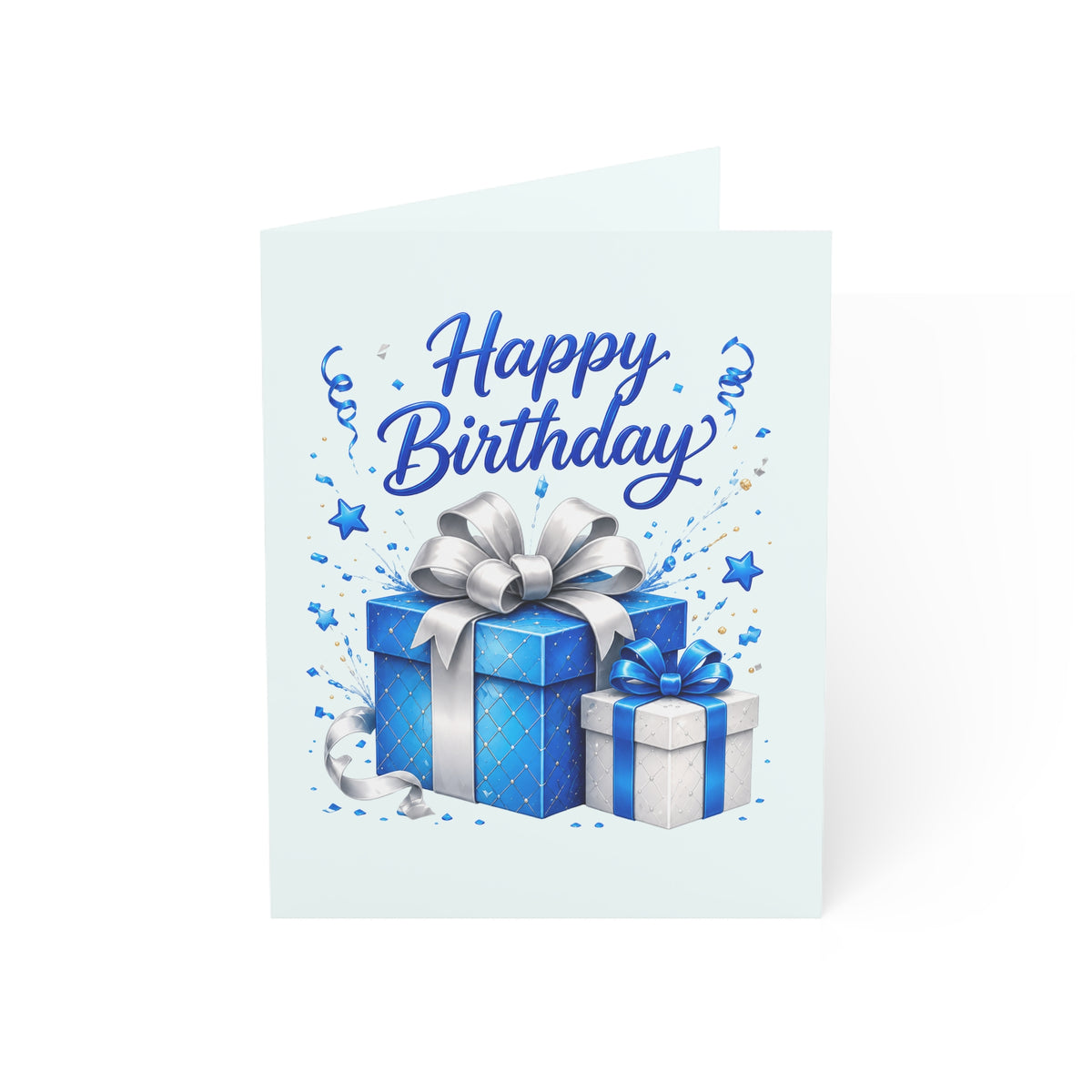 Birthday Greeting Card – Blue Presents "Happy Birthday" (Single or Bulk 1/10/30/50 pcs)