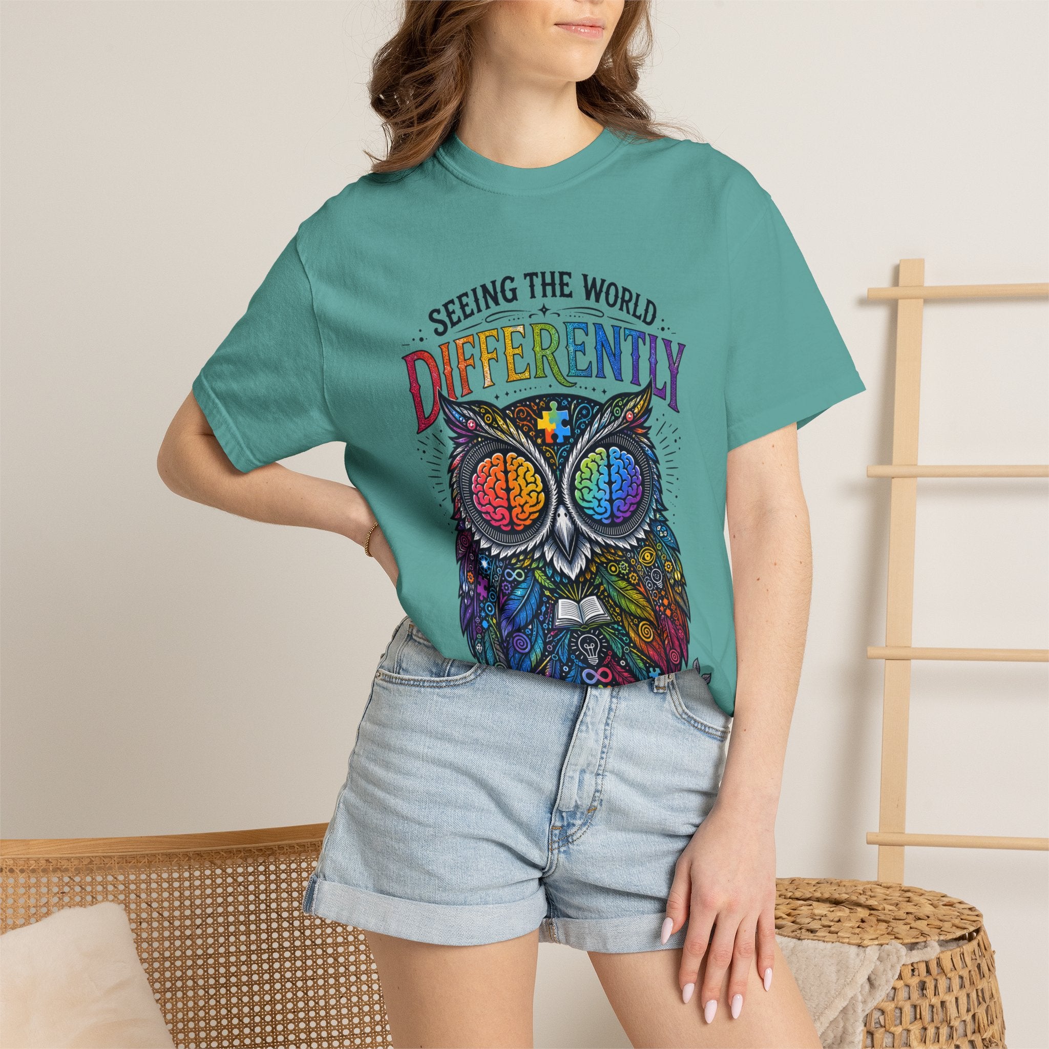 Seeing the World Differently Owl T-Shirt — Colorful Psychedelic Autism Awareness Tee