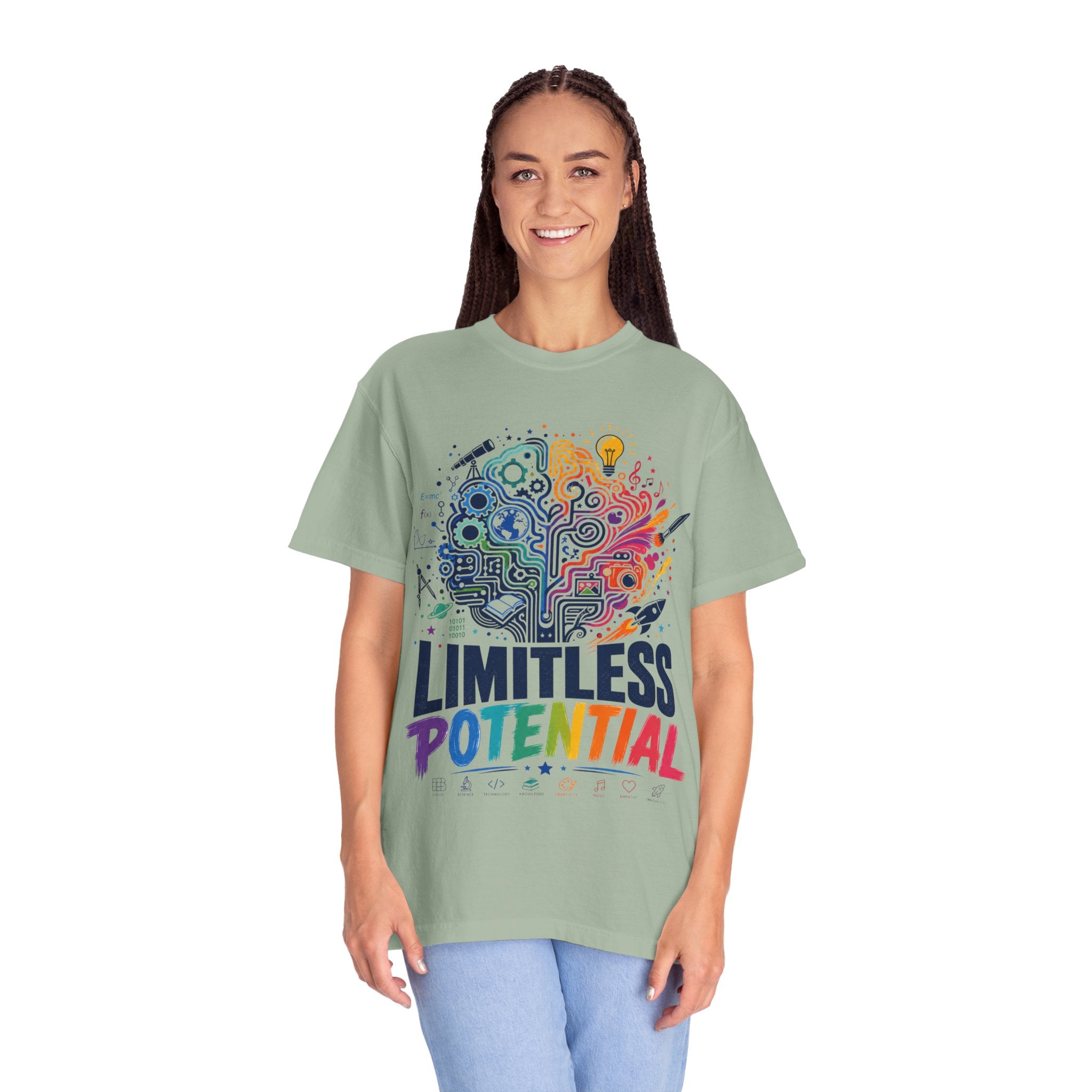 Limitless Potential T-Shirt — Inspirational Brain & Rainbow Design