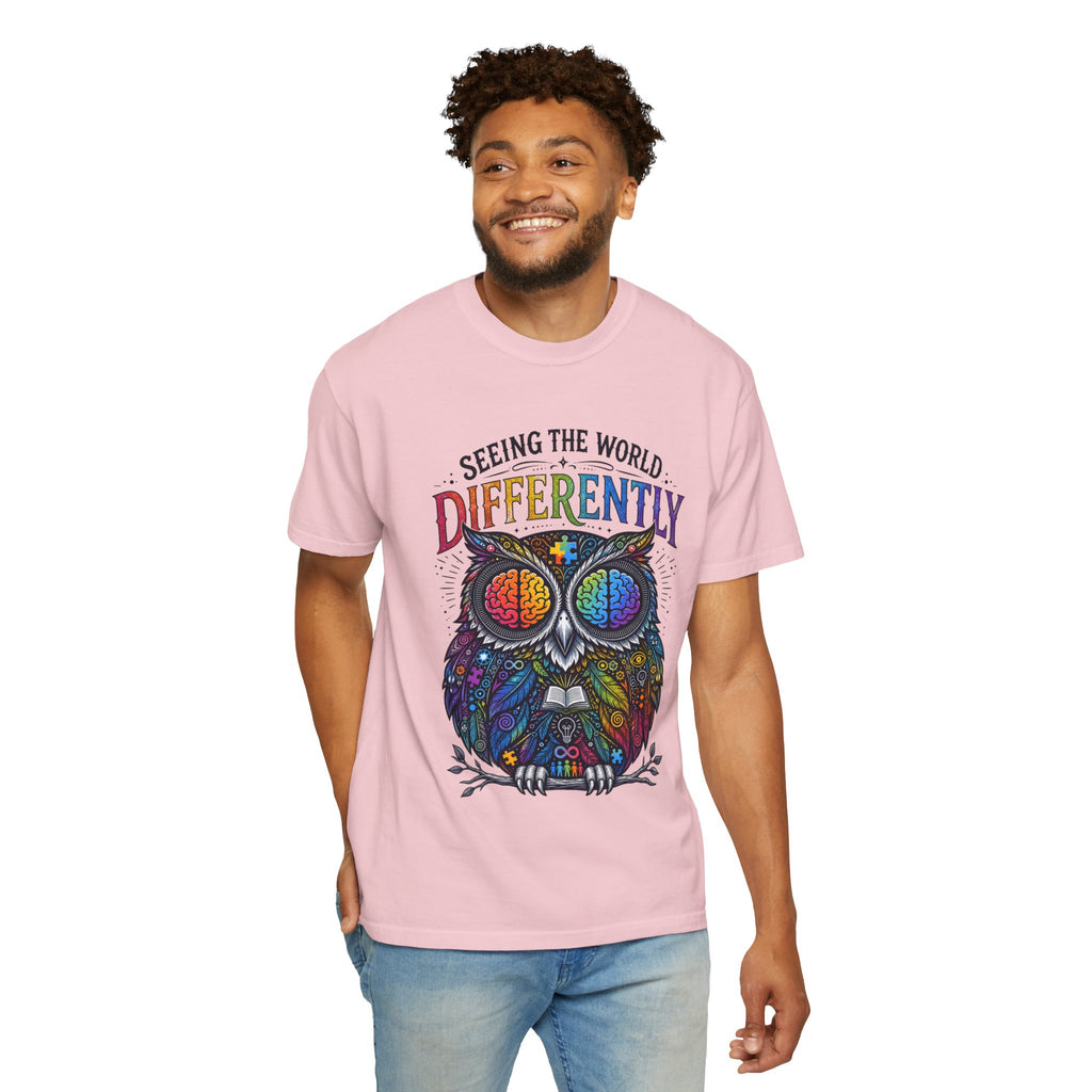 Seeing the World Differently Owl T-Shirt — Colorful Psychedelic Autism Awareness Tee