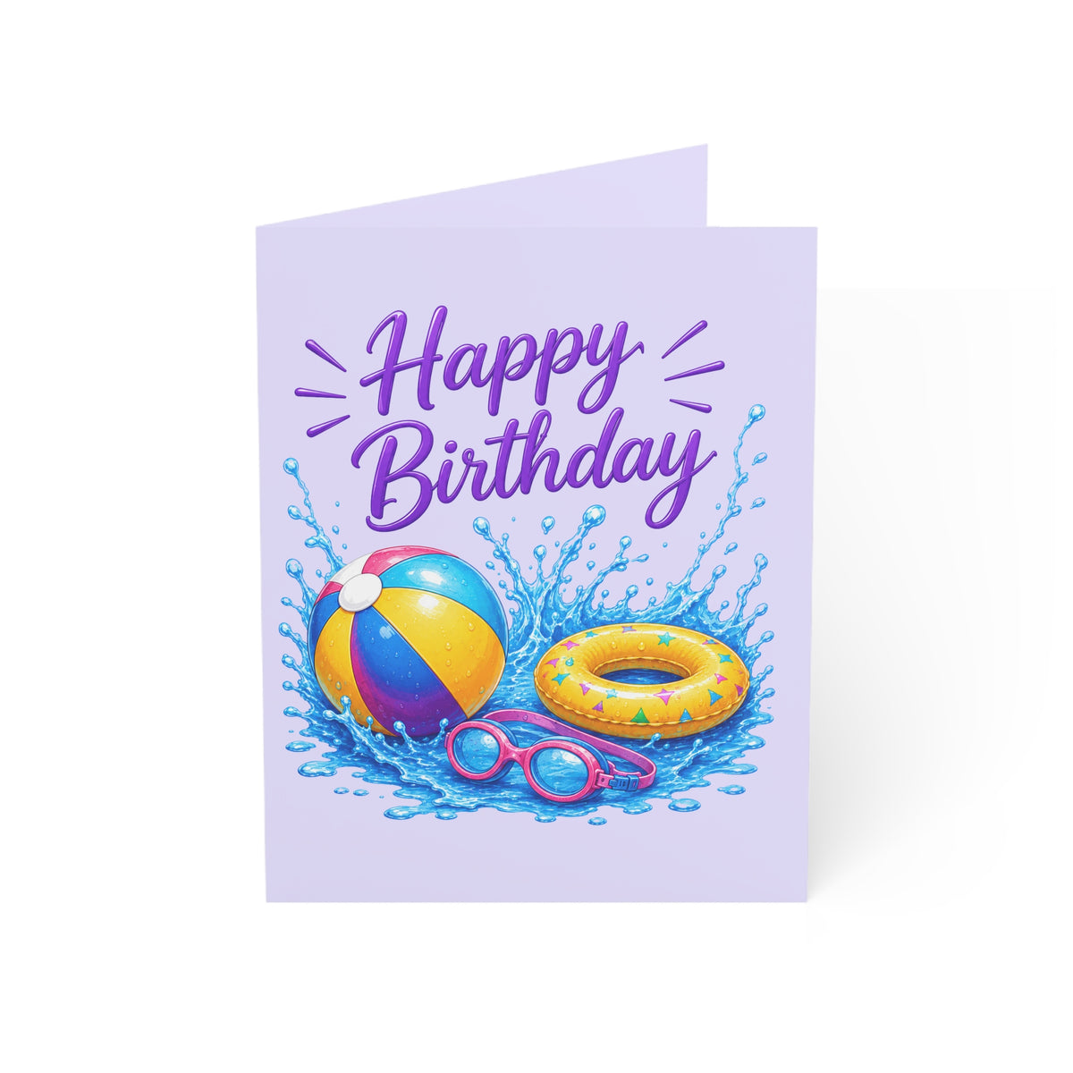 Birthday Pool Party Greeting Card — 'Happy Birthday' with Beach Ball & Float