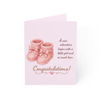 New Baby Girl Congratulations Card — Pink Booties Greeting Card (Pack of 1/10/30/50)