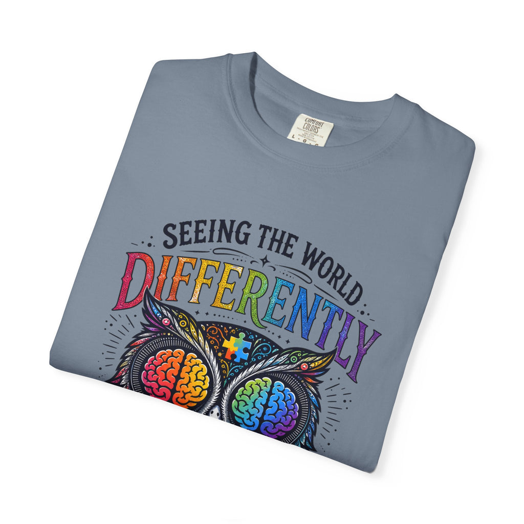Seeing the World Differently Owl T-Shirt — Colorful Psychedelic Autism Awareness Tee