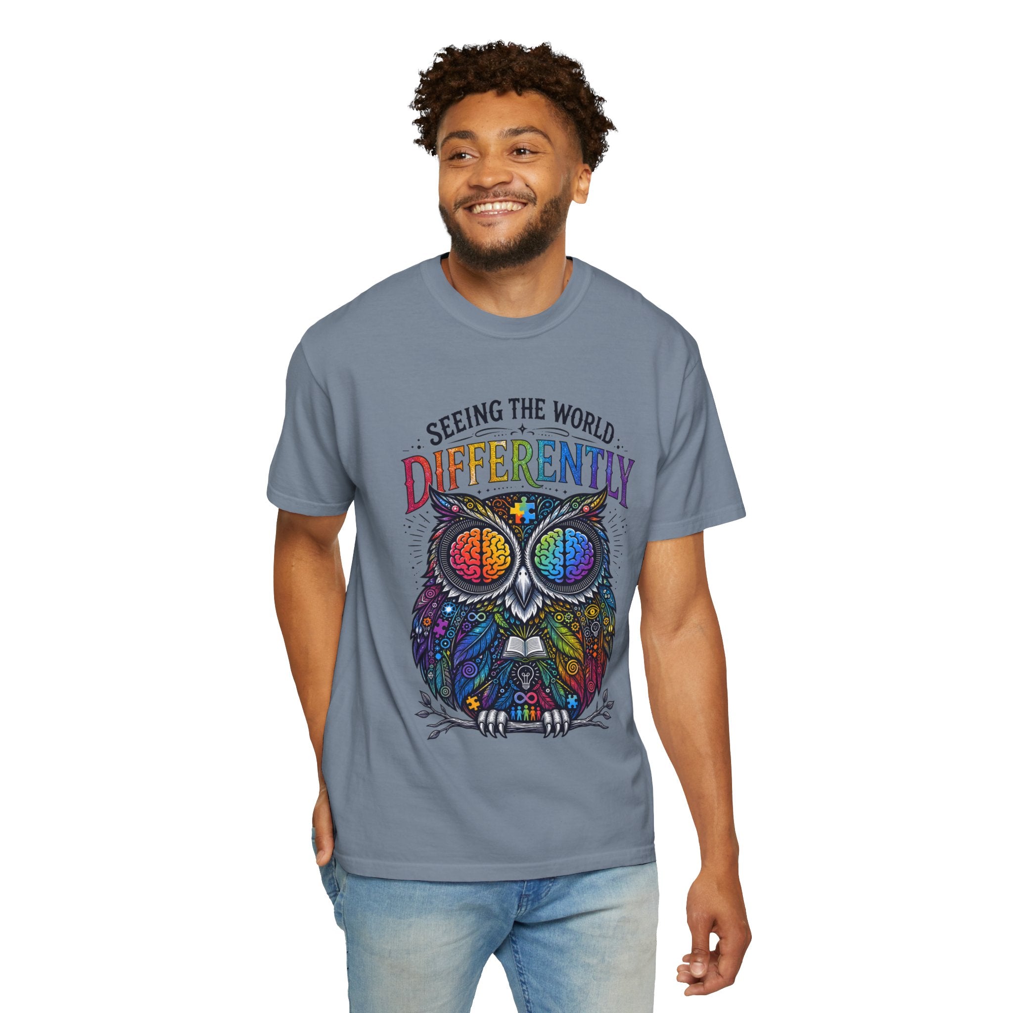 Seeing the World Differently Owl T-Shirt — Colorful Psychedelic Autism Awareness Tee