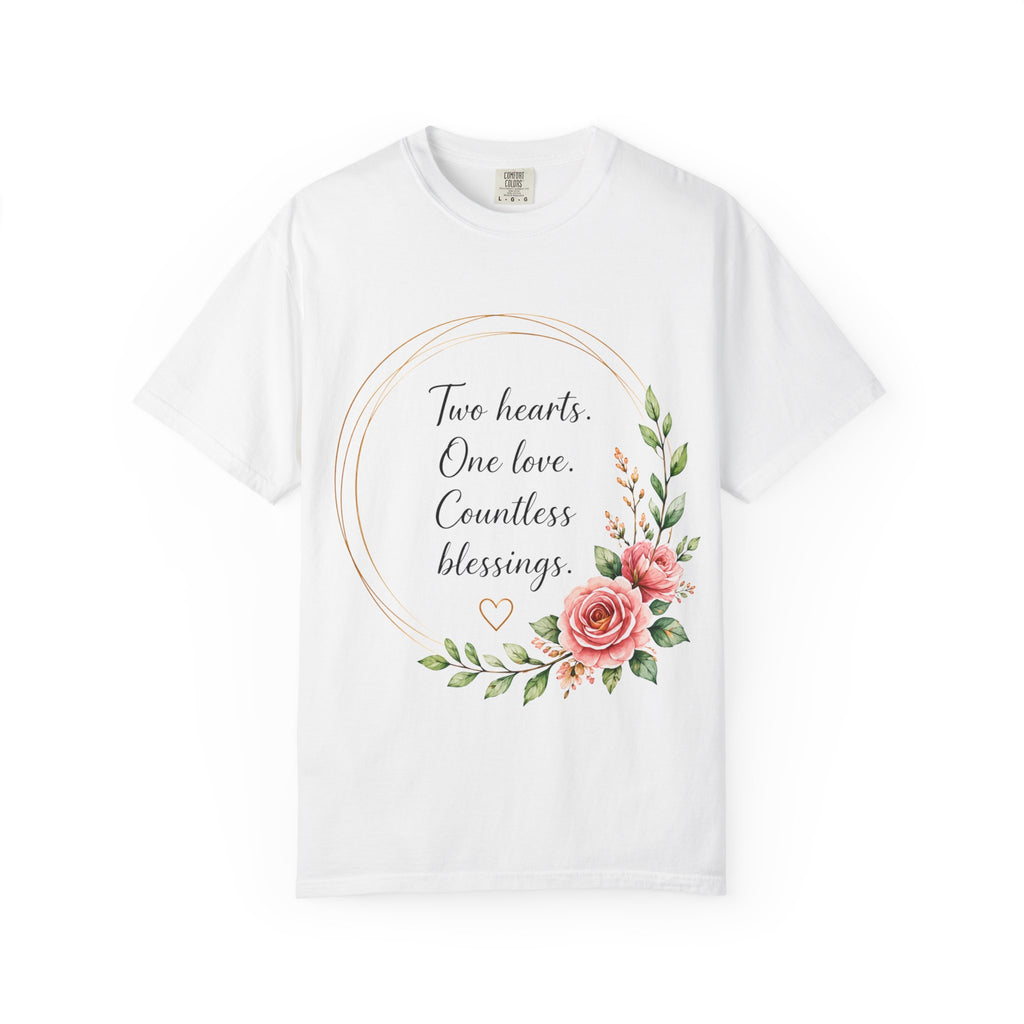 Two Hearts One Love Floral T-Shirt — Romantic Wedding & Anniversary Gift