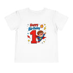 Superhero 1st Birthday Toddler Tee — "Happy Birthday"