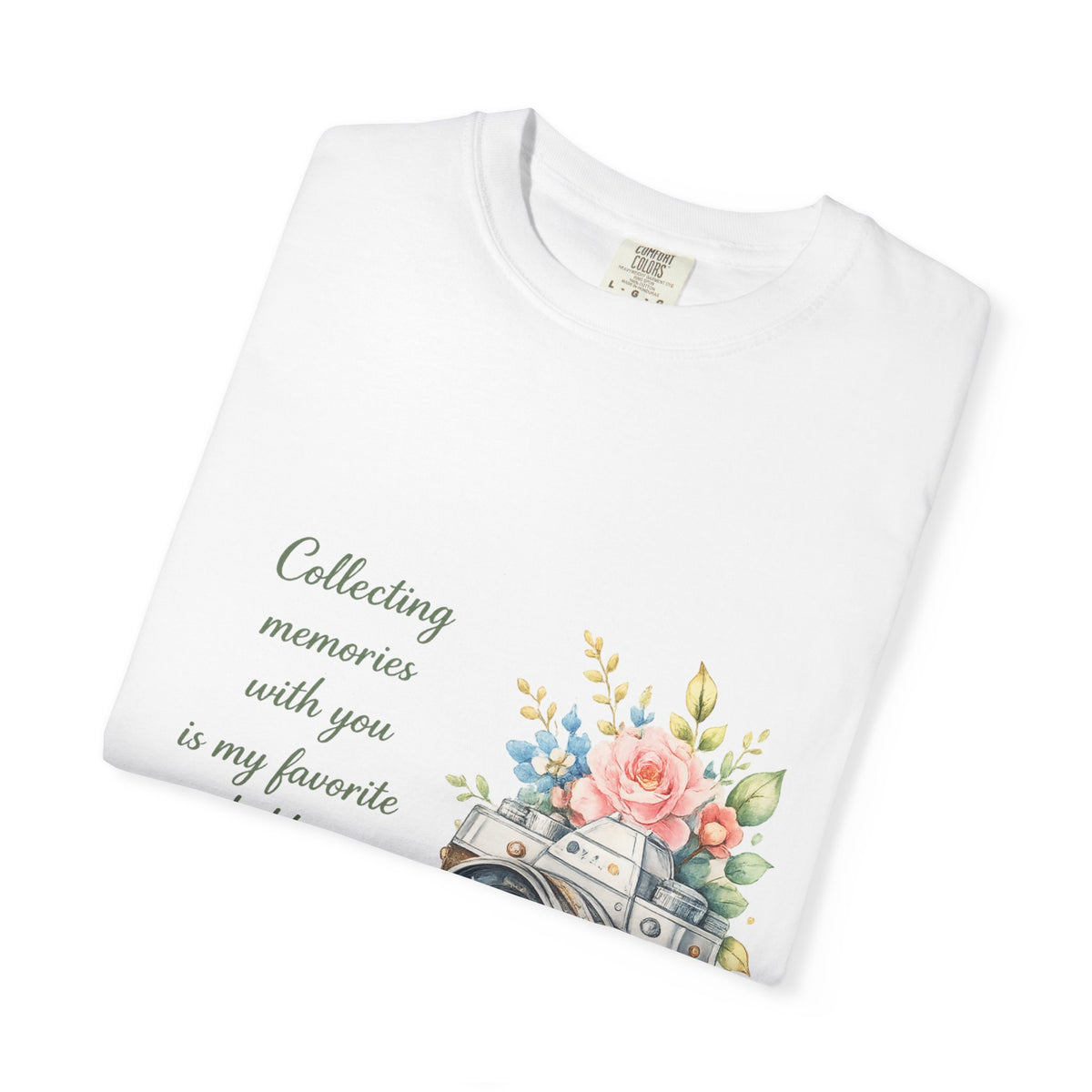 Camera Floral T‑Shirt — "Collecting memories with you is my favorite hobby"