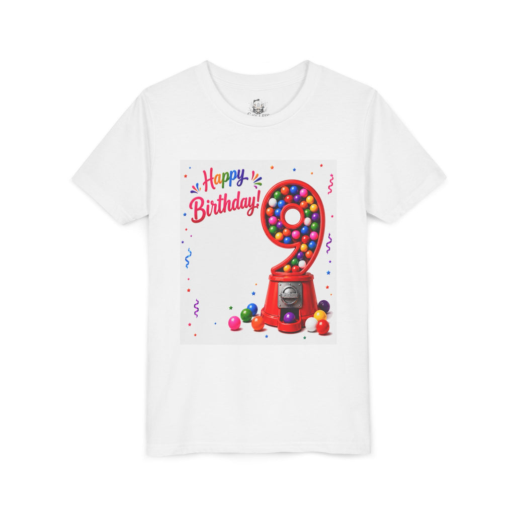 Kids' 9th Birthday T-Shirt — 'Happy Birthday' Gumball Machine Design