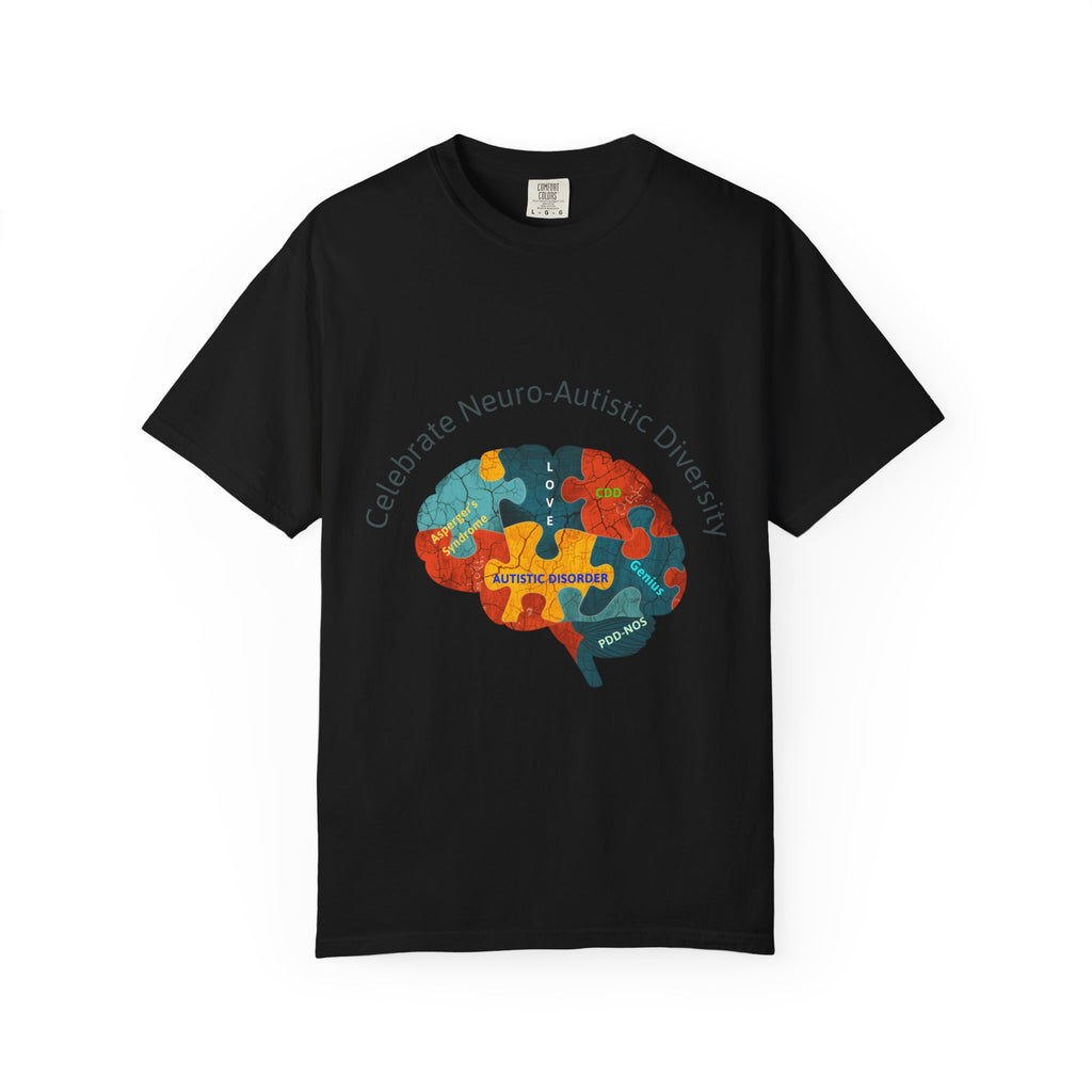 Autistic Neurodiversity Puzzle Brain T-Shirt — "Celebrate Neuro-Autistic Diversity"