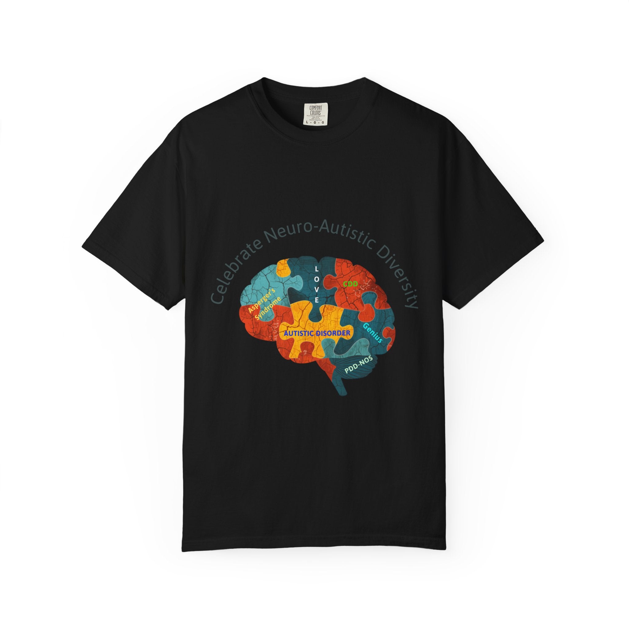 Autistic Neurodiversity Puzzle Brain T-Shirt — "Celebrate Neuro-Autistic Diversity"