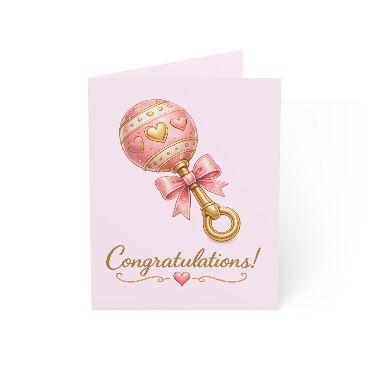 Baby Rattle Congratulations Greeting Card — Pink New Baby Card (1/10/30/50 pcs)