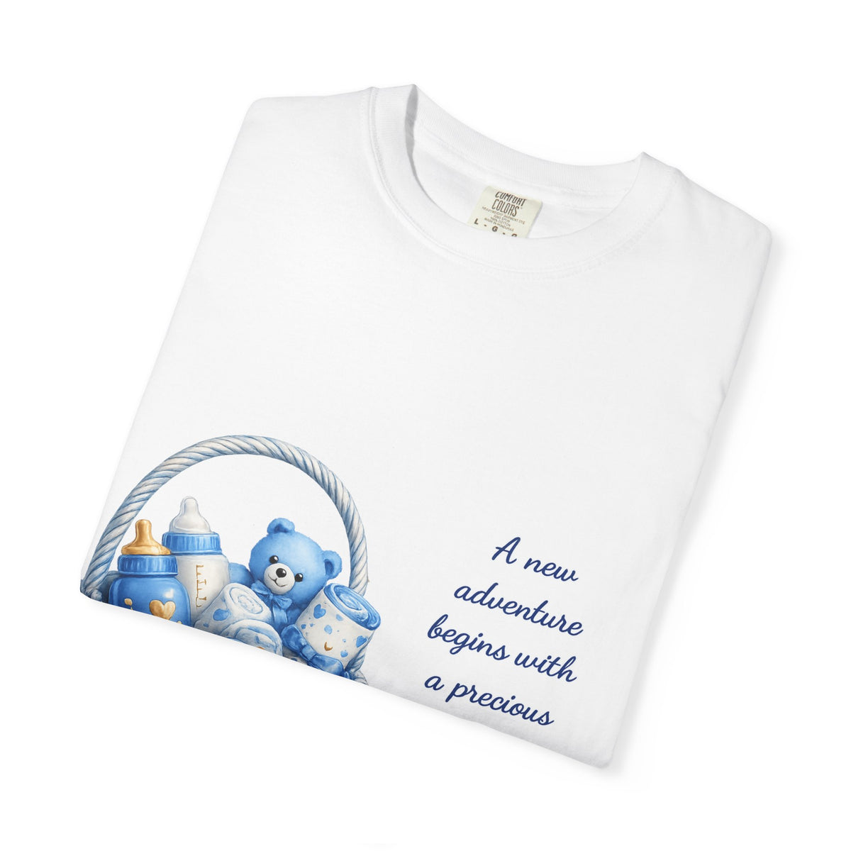 Baby Boy Congratulations T-Shirt — "A new adventure begins with a precious little boy"