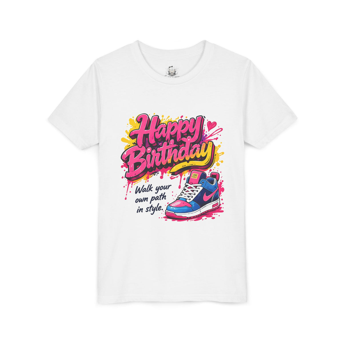 Youth Tee — "Happy Birthday" Sneaker Graphic (Walk Your Own Path)