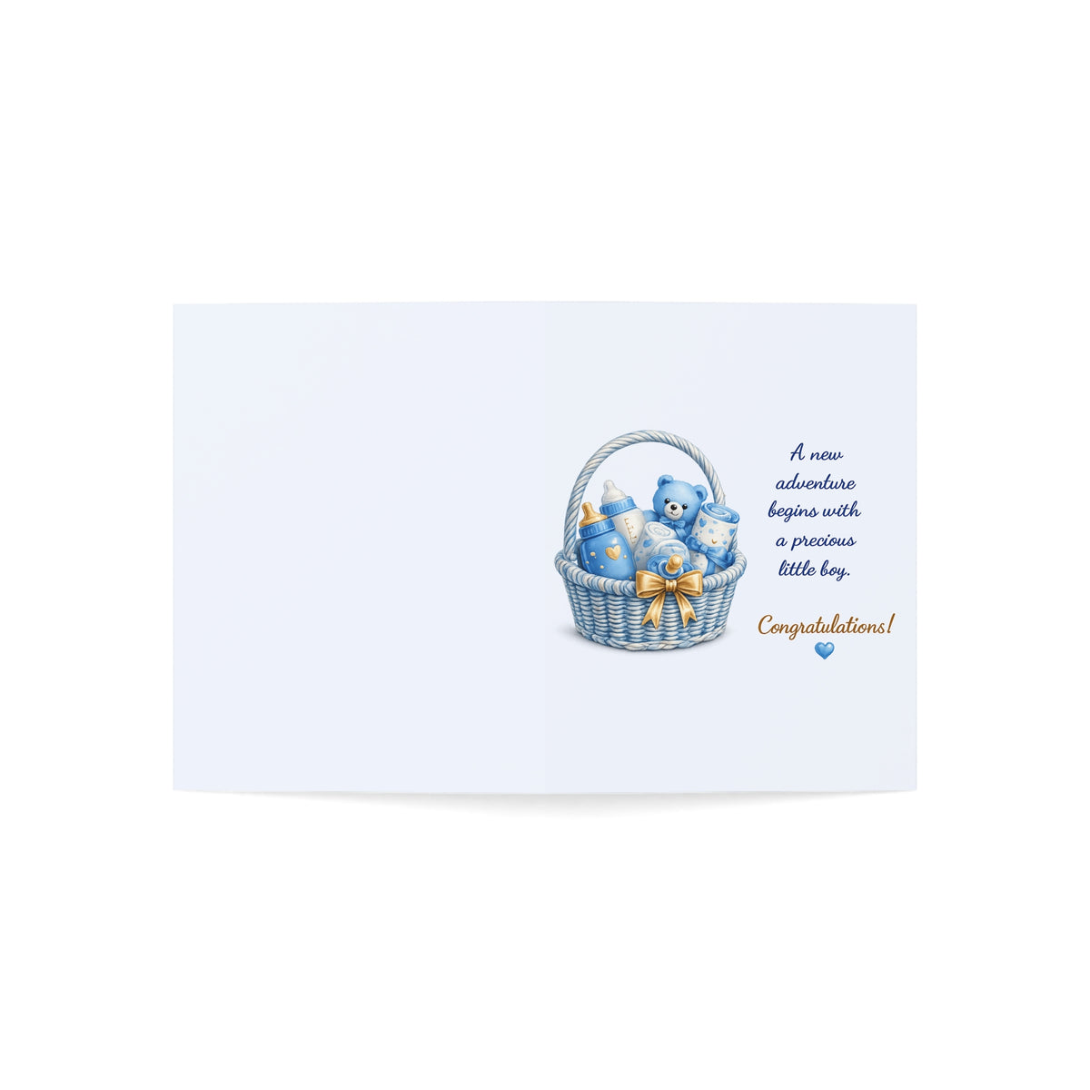 Baby Boy Congratulations Greeting Card — "A new adventure begins with a precious little boy" (Pack of 1/10/30/50)