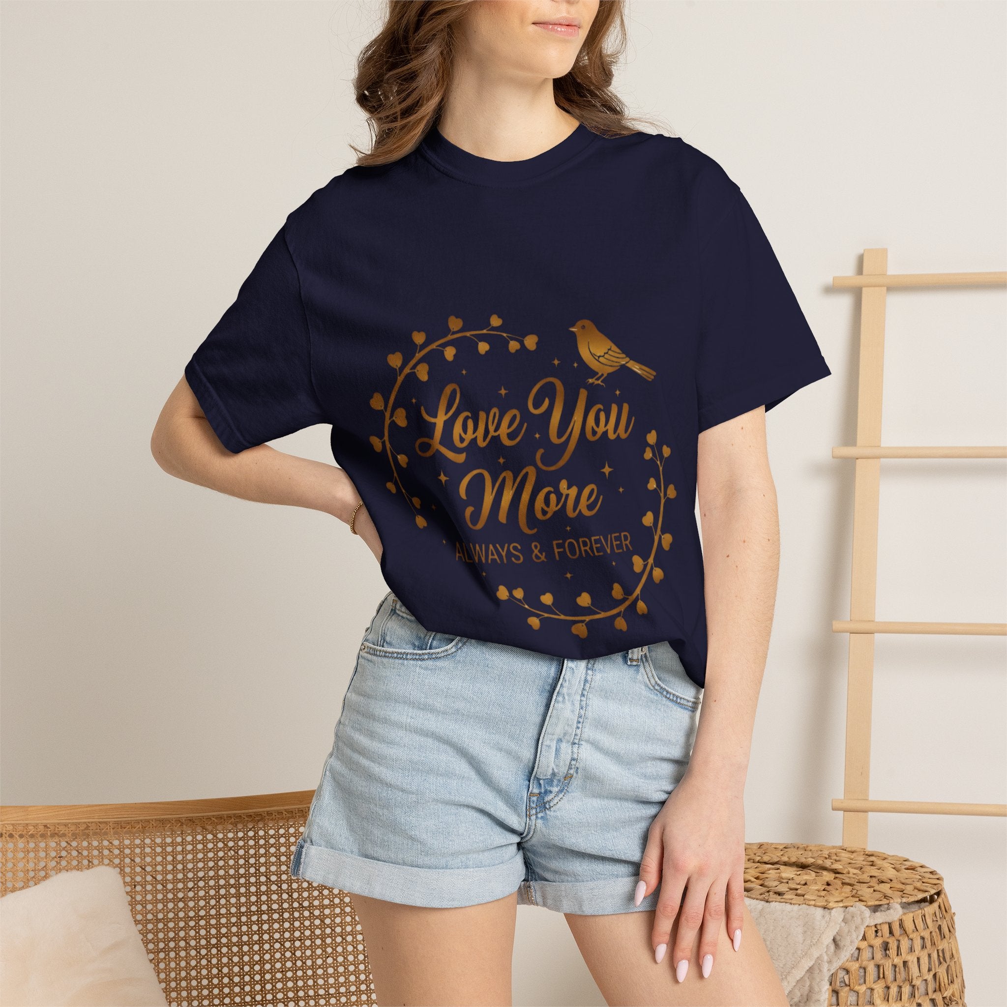 Love You More Tee — "Love You More, Always & Forever" Floral Bird T-Shirt