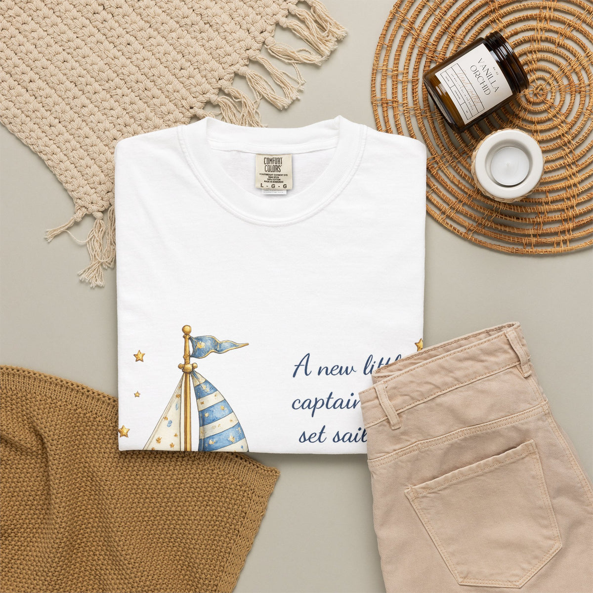 Sailboat New Baby T-Shirt — "A new little captain has set sail into your hearts" Congratulations Tee