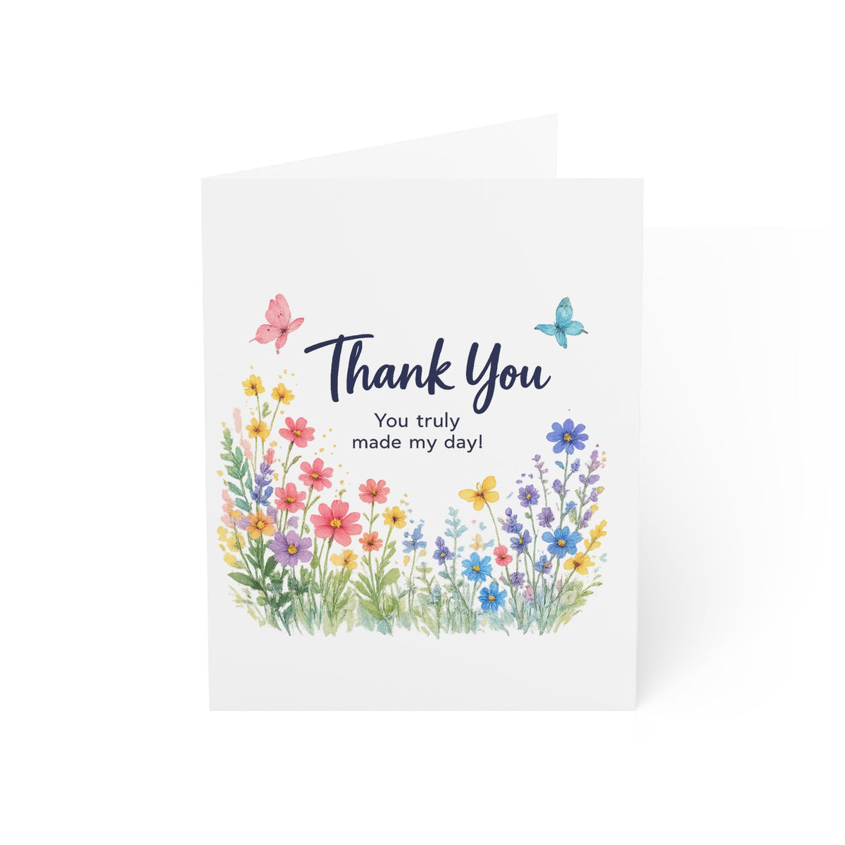 Thank You Floral Greeting Card — Watercolor Wildflowers & Butterflies (Single or Bulk Set)