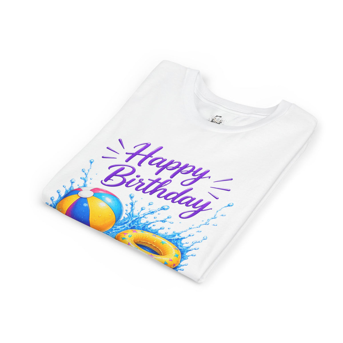 Youth Tee - "Happy Birthday" Pool Party Kids T-Shirt with Beach Ball, Swim Ring & Goggles