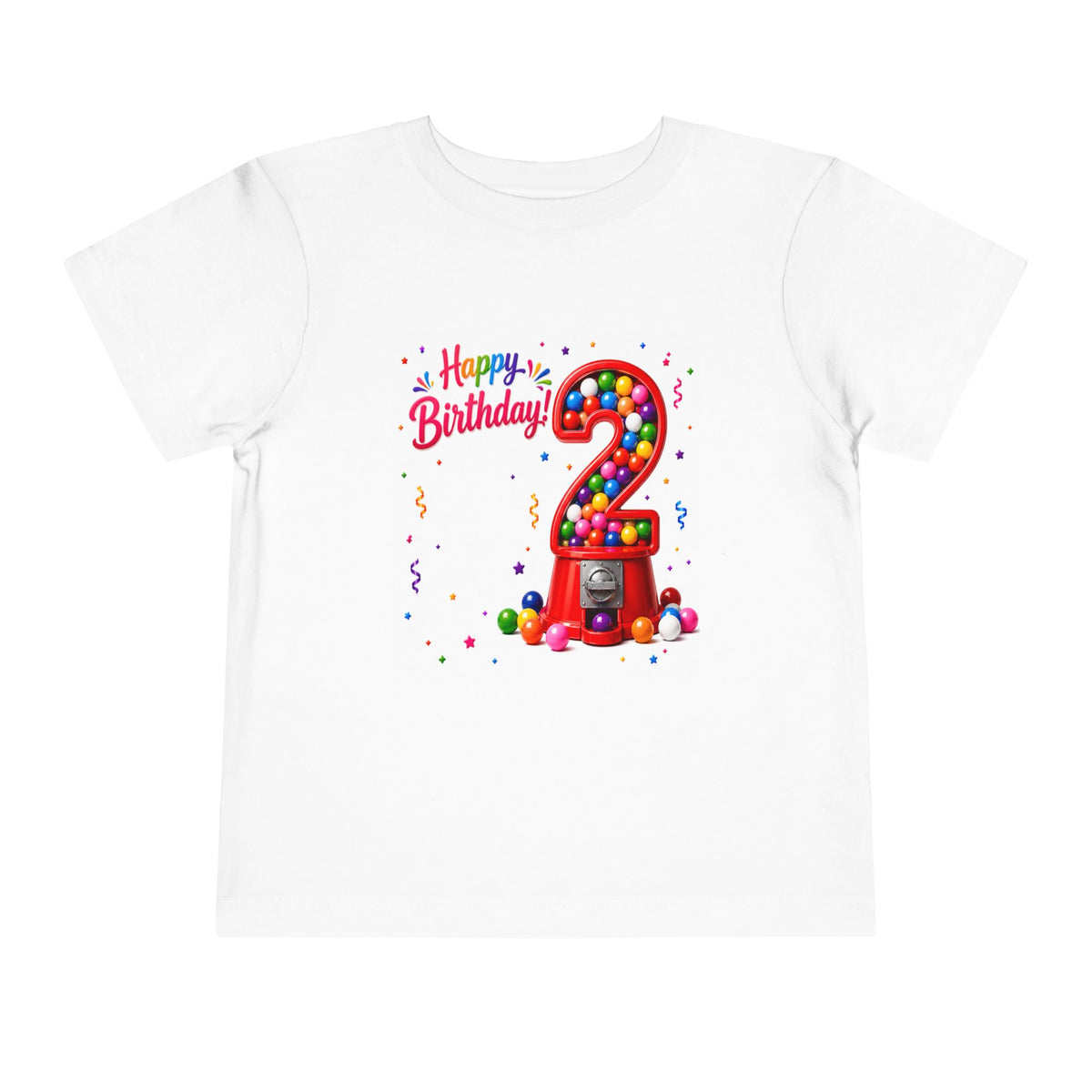 Happy 2nd Birthday Toddler Tee - Colorful Gumball Number 2 Birthday Shirt